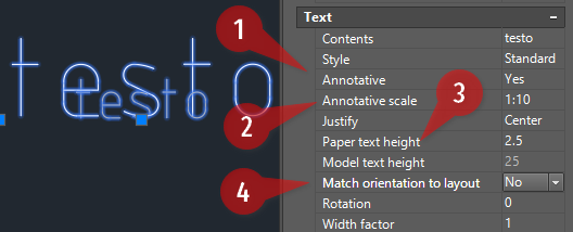proprietà testi annotativi