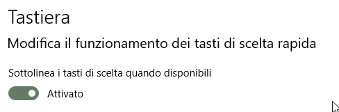 Impostazione windows: sottolinea i tasti di scelta