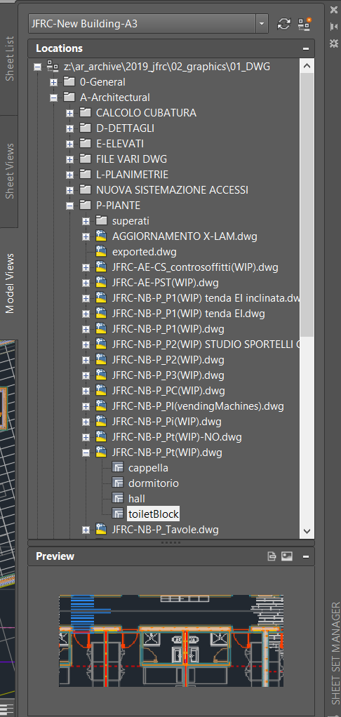 Sheet set palette: model views